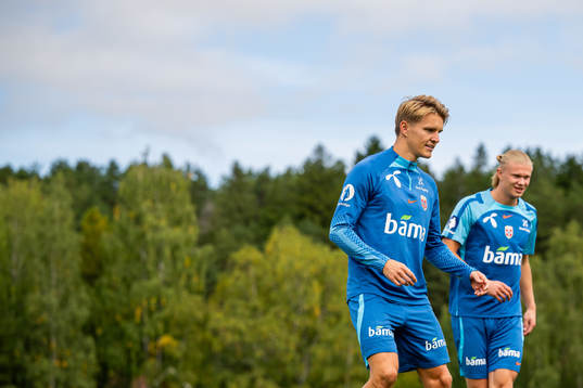 Martin Ødegaard and Erling Braut Haaland of the Norwegian