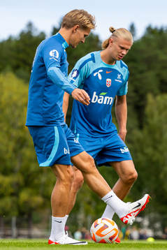 Martin Ødegaard and Erling Braut Haaland of the Norwegian