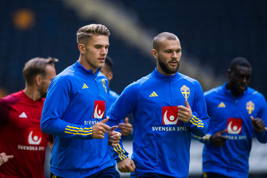 Viktor Gyökeres and Jesper Karlström of the Swedish
