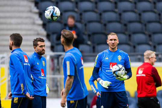 Goalkeepers Kristoffer Nordfeldt and Robin Olsen  of the