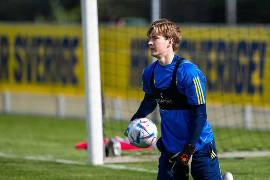 Goalkeeper David Celic of the Swedish under-21 national