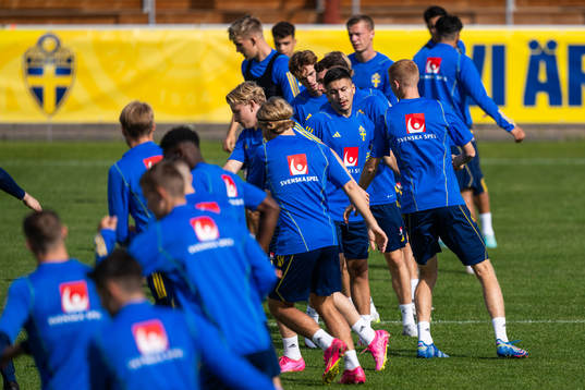 Roony Bardghji with team mates of the Swedish under-21
