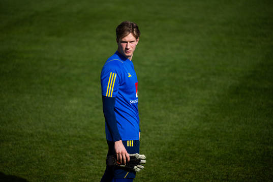 Goalkeeper David Celic of the Swedish under-21 national