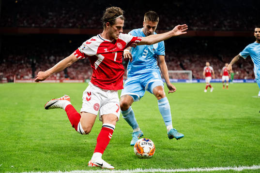 Mathias Jensen of Denmark and Alessandro Tosi  of San Marino