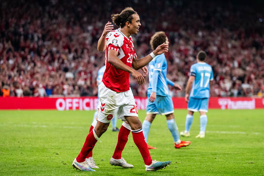 Yussuf Poulsen of Denmark celebrates
