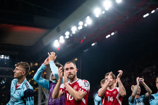 Christian Eriksen of Denmark celebrates