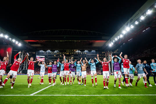 Players of Denmark celebrate