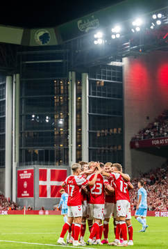Players of Denmark celebrate