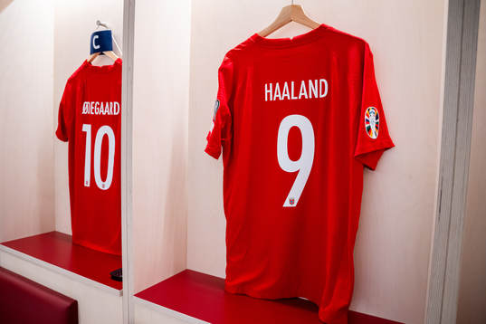 The kits of Martin Ødegaard and Erling Braut Haaland of