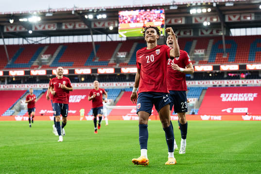 Antonio Nusa of Norway celebrates