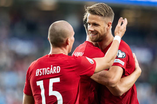 Kristoffer Ajer celebrates