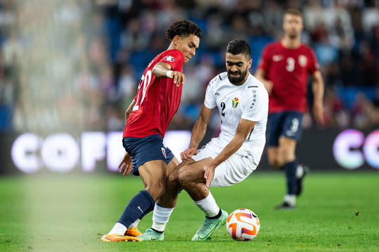 Antonio Nusa of Norway and Mohammad Abuhasheesh of Jordan