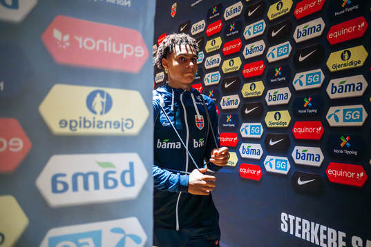 Antonio Nusa of Norway in mixed zone
