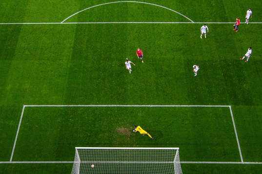 Fredrik André Bjørkan of Norway scores the 4-0 goal