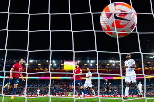 Hugo Vetlesen of Norway scores the 6-0 goal