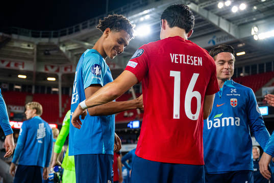 Antonio Nusa and Hugo Vetlesen of Norway