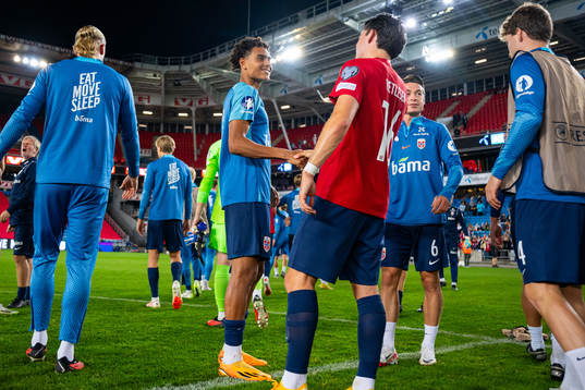 Antonio Nusa and Hugo Vetlesen of Norway