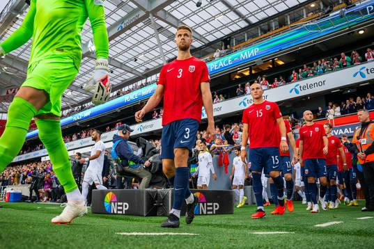 Kristoffer Ajer of Norway enters the pitch