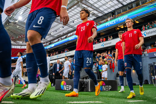 Antonio Nusa of Norway enters the pitch
