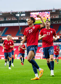 Antonio Nusa of Norway celebrates