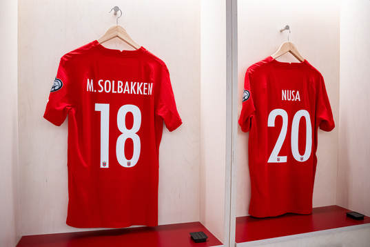 The kits of Markus Solbakken and Antonio Nusa of Norway in