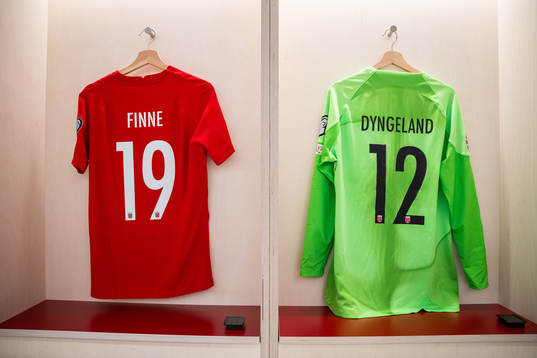 The kits of Bård Finne and goalkeeper Mathias Dyngeland of