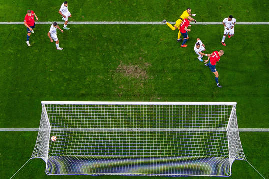 Kristoffer Ajer of Norway scores the 2-0 goal