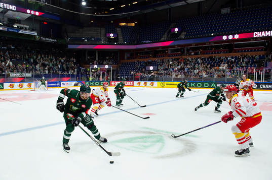 during the CHL game between Färjestad and EHC Biel-Bienne