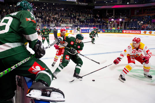 during the CHL game between Färjestad and EHC Biel-Bienne