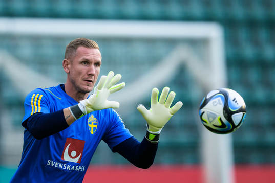 Robin Olsen of the Swedish national football team at a