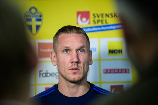 Robin Olsen of the Swedish national football team at a