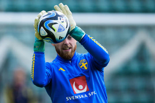 Viktor Johansson of the Swedish national football team at a