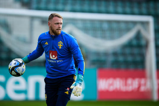 Viktor Johansson of the Swedish national football team at a