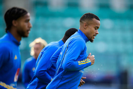 Robin Quaison of the Swedish national football team at a