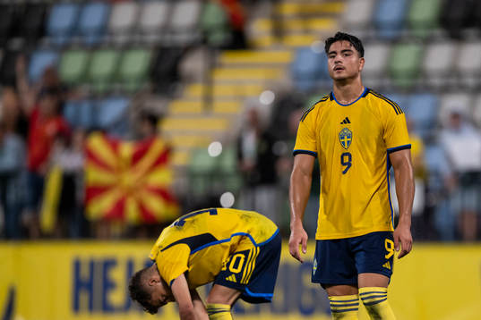 Yasin Ayari and Jusef Erabi of Sweden look dejected
