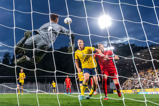 goalkeeper Marko Alchevski of North Macedonia with a save