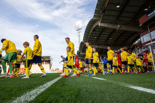 Players of Sweden enter the pitch