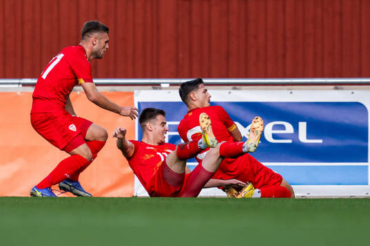 Hamza Ramani and Metodi Maksimov celebrate with Ivan