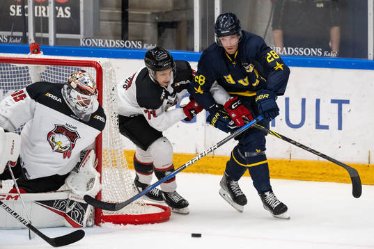 Malmö Redhawks målvakt Adam Werner och Jakub Galvas mot
