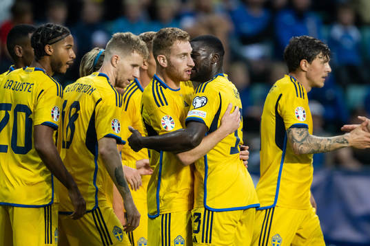 Dejan Kulusevski celebrate with Ken Sema of Sweden