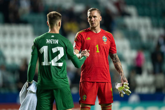 goalkeeper Karl Hein of Estonia and goalkeeper Robin Olsen