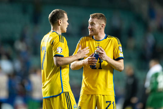 Viktor Claesson and Dejan Kulusevski of Sweden