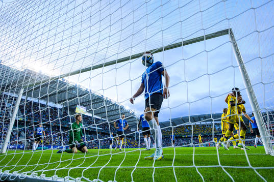 Goalkeeper Karl Hein and Rasmus Peetson of Estonia look