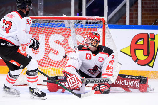 Goaltender Albert Adamsen of Aalborg Pirates