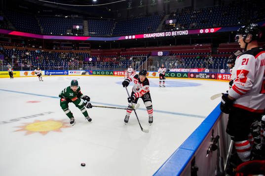 Wille Johansson of Färjestad and Lasse Bo Knudsen of