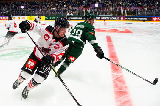 Lasse Bo Knudsen of Aalborg Pirates and Mattias Göransson