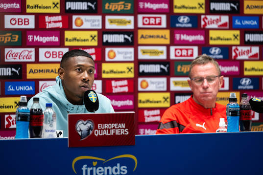 David Alaba and Ralf Rangnick, head coach of the Austrian