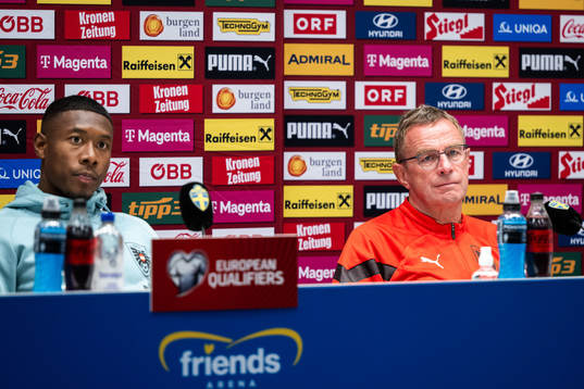 David Alaba and Ralf Rangnick, head coach of the Austrian