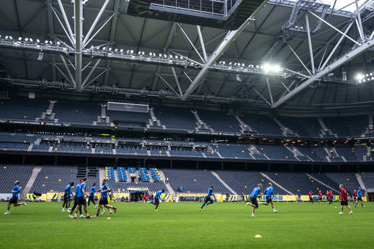 Players of the Swedish national football team at a training