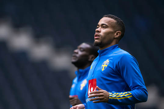Robin Quaison of the Swedish national football team at a